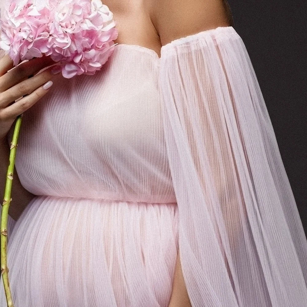 Maternity Gown For Photo Shoot Pleated Mesh Single Shoulder Dress Photography Dress For Women Dresses For Pregnant Women
