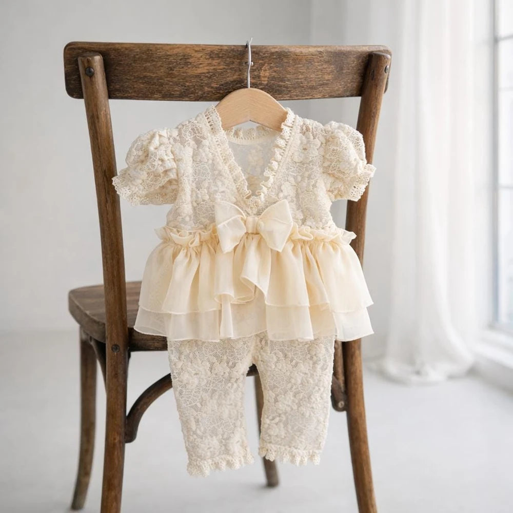 Baby Girl Lace Romper Tiered Ruffle Jumpsuit Studio Bebe Gown