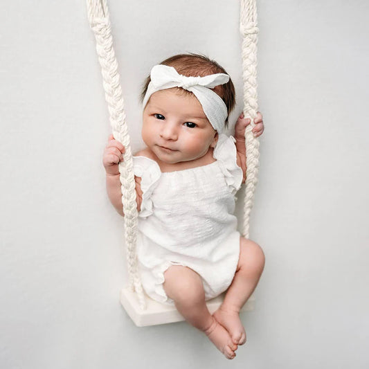 Newborn Set White Ruffle Romper Headband Baby