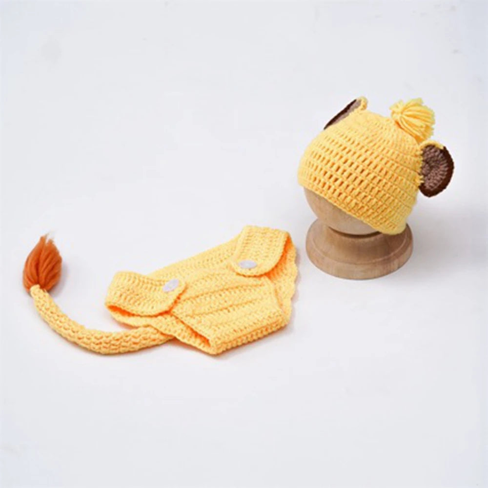 Lion Baby Costume Crochet Hat Diaper Cover Tail Newborn Studio