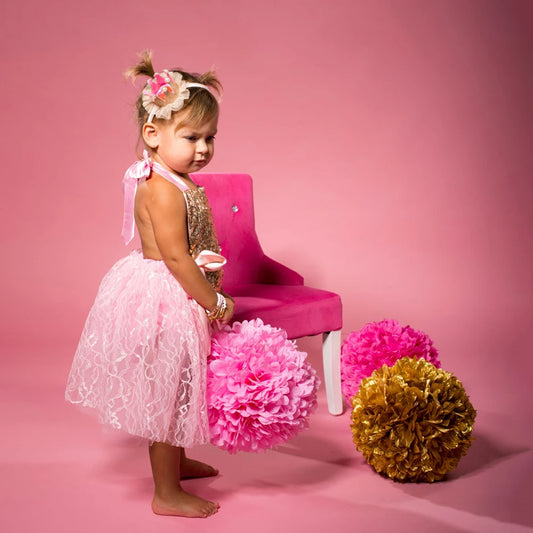 Newborn Baby Girl Sequin Romper Pink Lace Tutu Birthday Holiday Photo