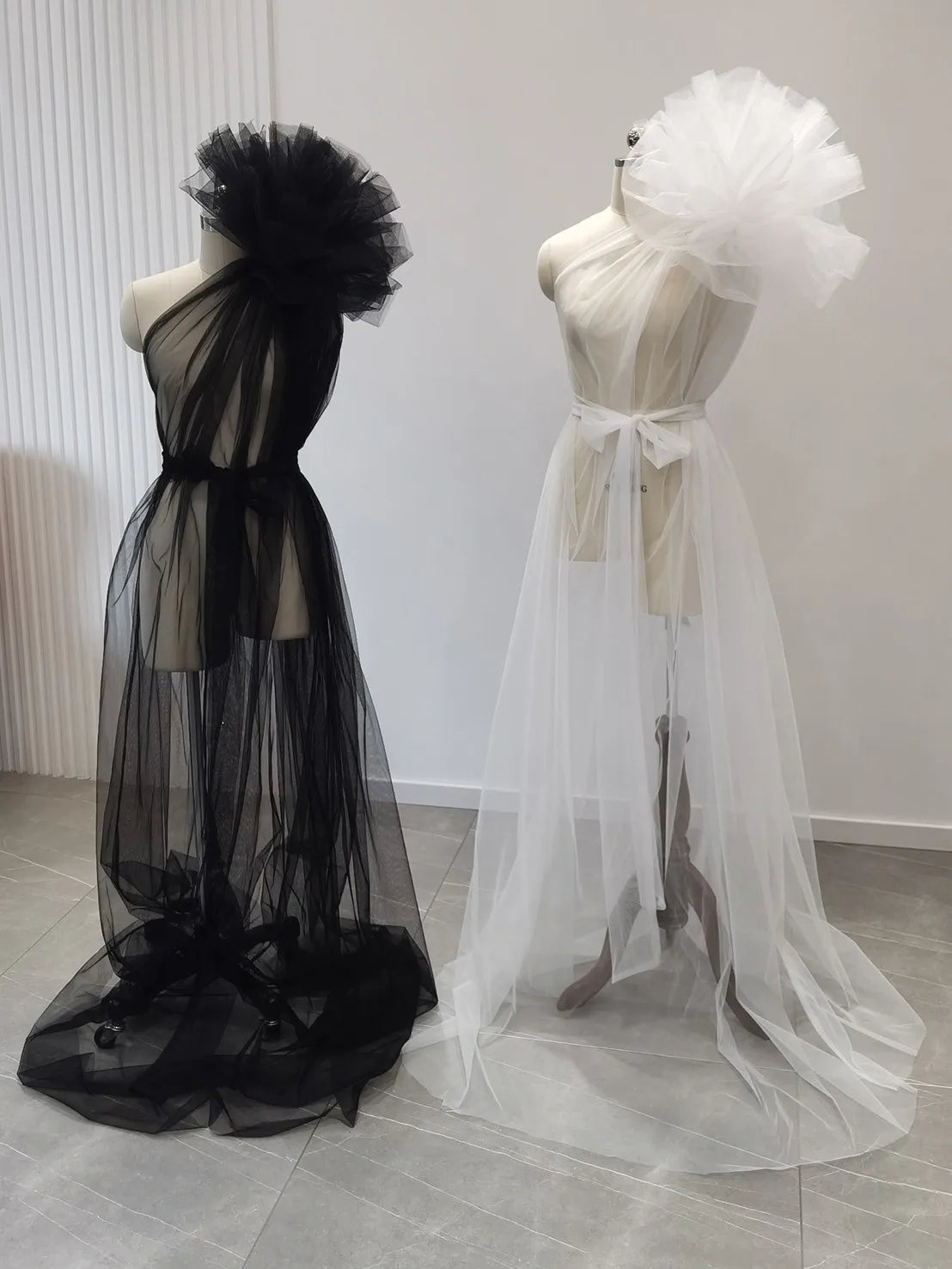 Sheer Tulle One-Shoulder Maternity Robe Gown