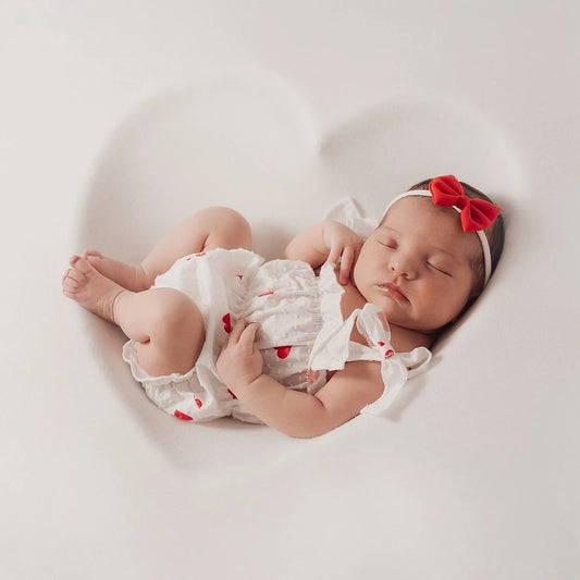 Newborn Baby Girl White Heart Print Lace Shoulder Romper Princess Costume