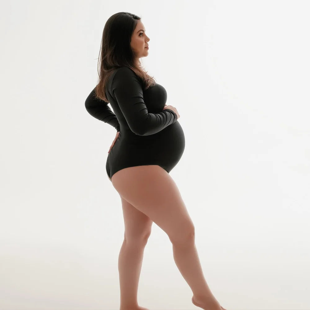 Maternity Stretch Large Size Jumpsuits High Neck Black Tight Body Suit