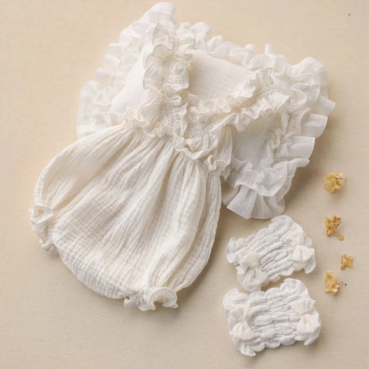 White Ruffle Romper Muslin Baby Foot Wraps Studio Costume