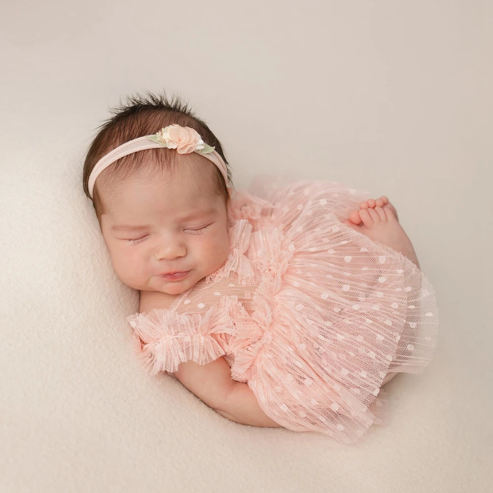 Polka Dot Tulle Tutu Dress Ruffle Shoulder Baby Girl Newborn Newborn Set
