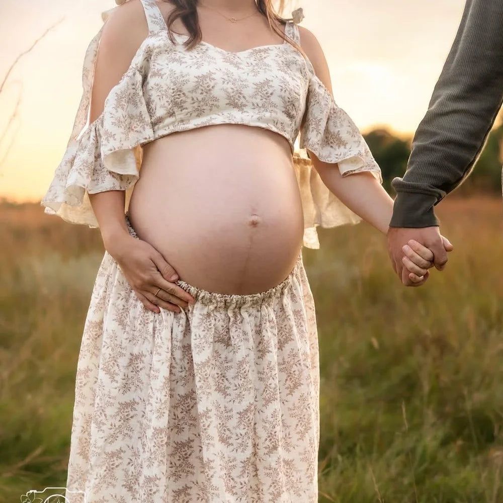 Maternity Dresses For Baby Showers Soft Skin Friendly Double-Layer Cotton Suspender Two piece Dress Photo Shoot Dress For Women