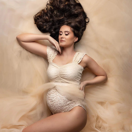 Maternity Bohemian Lace Bodysuit Tulle Long Dress Boho Style
