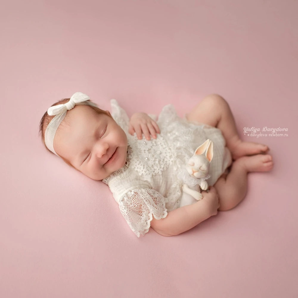 Baby Girl Lace Ruffle Open Back Romper Bow Headband Newborn