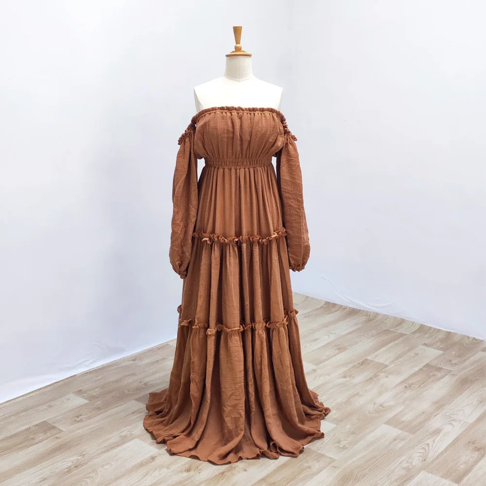 Bohemian Photo Shooting Pregnancy Dress Soft Comfortable Pure Cotton Off Shoulder Dress Maternity Dresses For Baby Showers