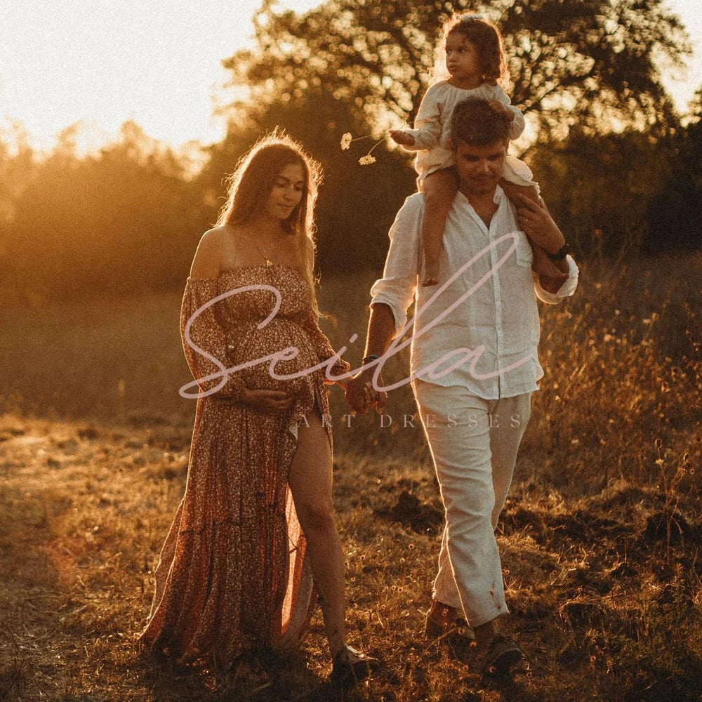 Bohemian Photo Shooting Pregnancy Dress Off Shoulder Long Sleeved Floral Dress For Women Maternity Dress For Photo Shoot