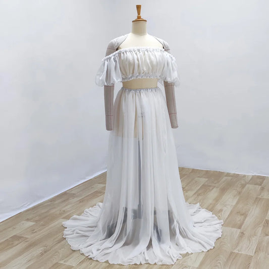 Photography Dress For Women Maternity Gown For Photo Shoot Transparent Chiffon Off Shoulder Ruffle Sleeves Two-piece Dress