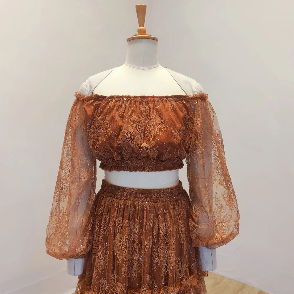 Maternity Gown For Photo Shoot V-neck And Off Shoulder Lace Dress Two-piece Set Boho Pregnant Dress Photography Dress For Women