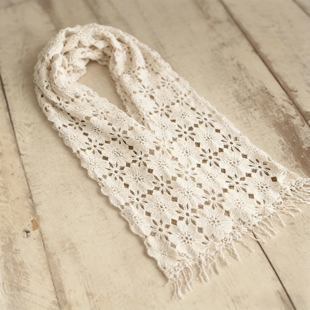 Beige Lace Crochet Floral Swaddle Blanket Baby Wrap Studio Soft Cotton Fabric