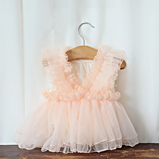 Newborn Beige Lace Tulle Dress Baby Costume Elegant Style Newborn Set