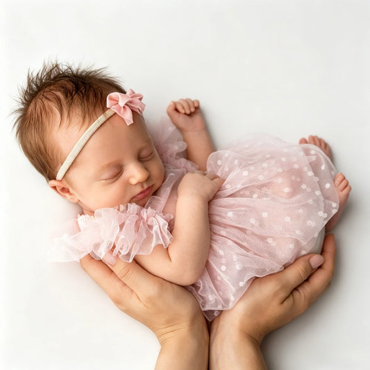 Baby Girl Pink Polka Dot Tulle Tutu Dress Ruffle Collar Newborn Set
