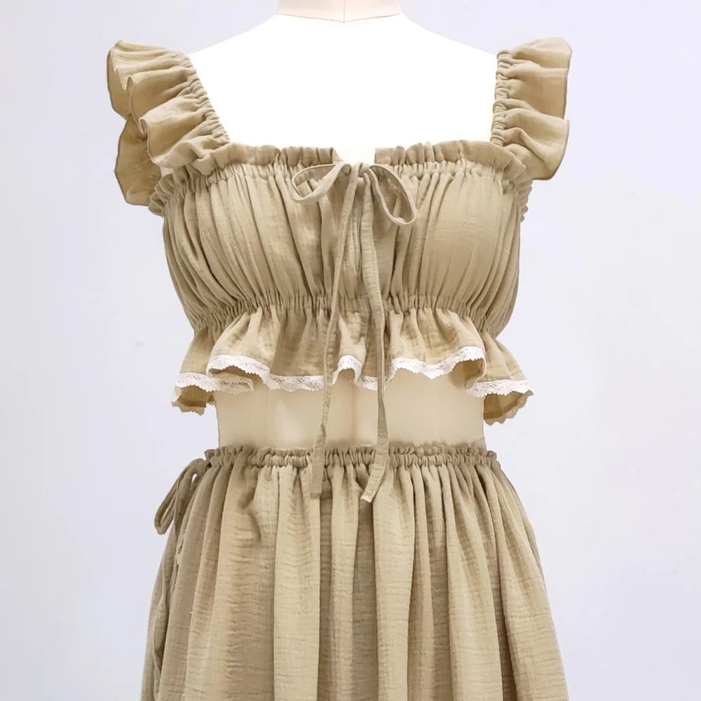 Cotton Suspender Two-Piece Maternity Photoshoot Dress Set - Baby Shower & Photography