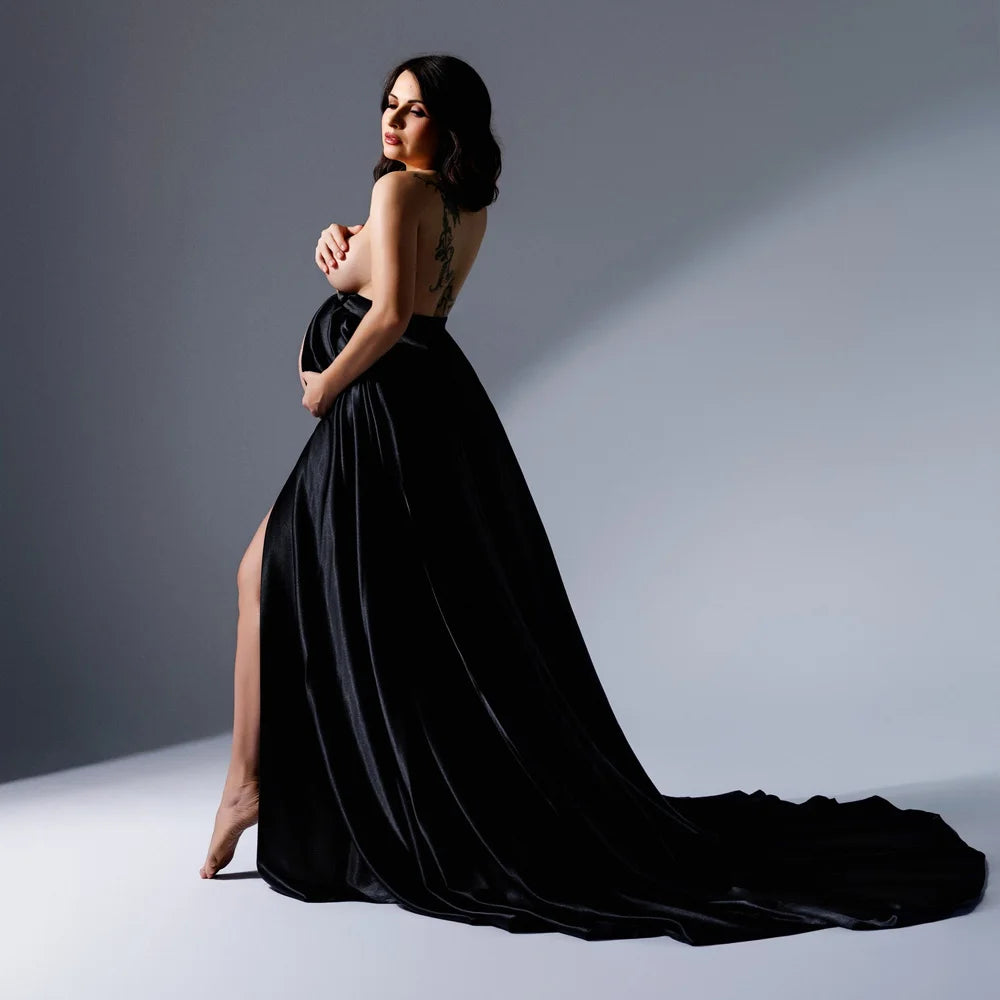 Maternity Photography Props Dress Elegant Satin Bow Tie Lace Up Skirt Photoshoot Dress For Women Photography Studio Clothing