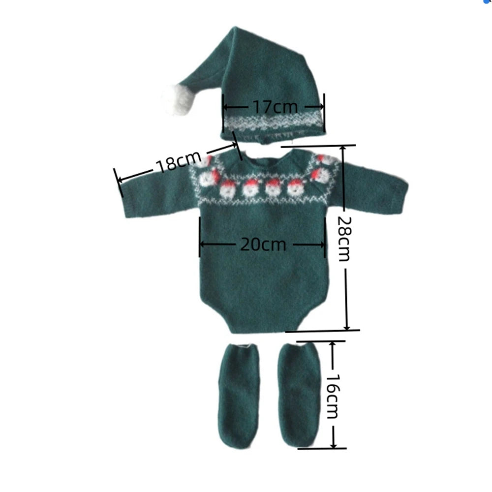 Green Christmas Knit Newborn Santa Sweater Hat Set Baby Holiday Studio Boutique Costume