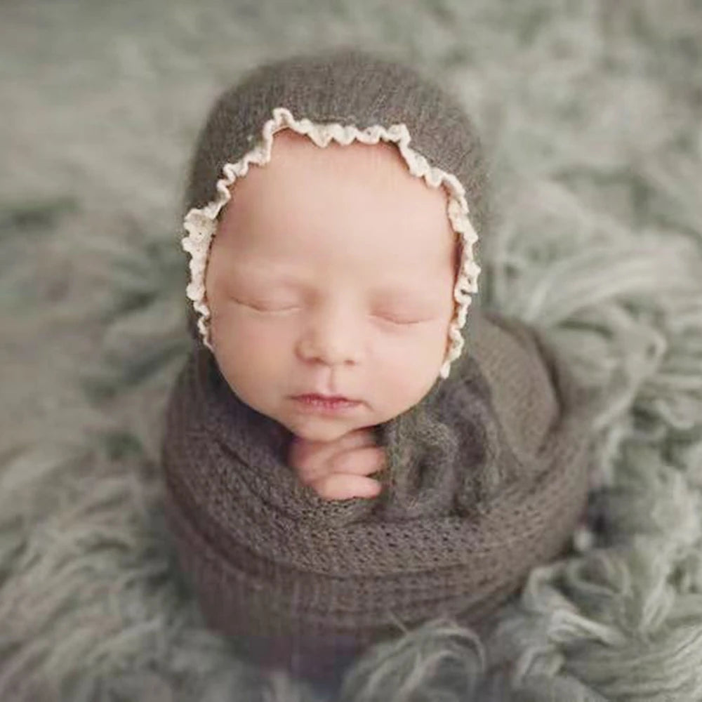 Newborn Knit Lace Hat Wrap Set Baby Vintage Soft Costume Bab
