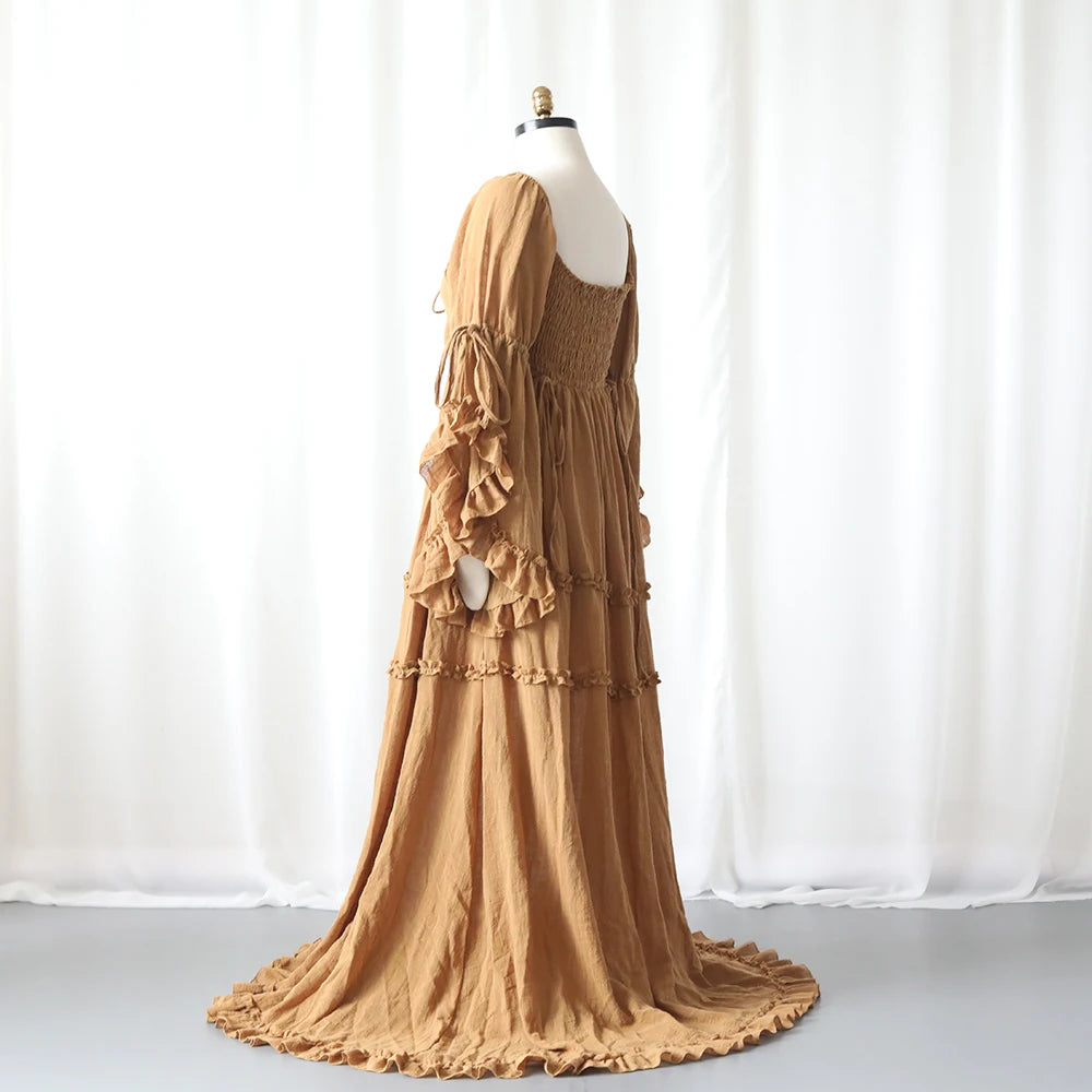 Boho Flowy Maternity Dress Photoshoot Long Sleeve Ruffle Maxi Pregnancy Gown Baby Shower Elegant Photography Outfit