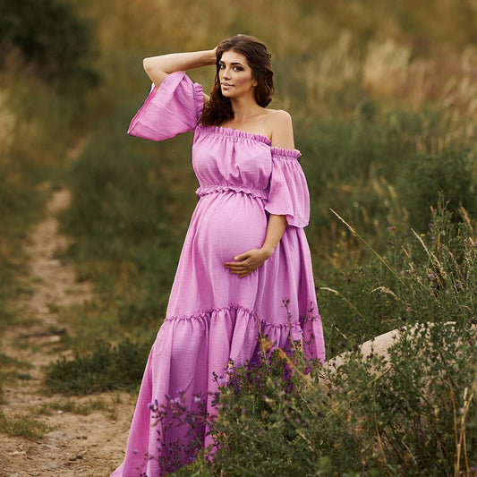 Women Boho Dress Comfortable Linen Cotton Maternity Clothing Vintage Short Sleeve Dress For Pregnancy Photo Shoot