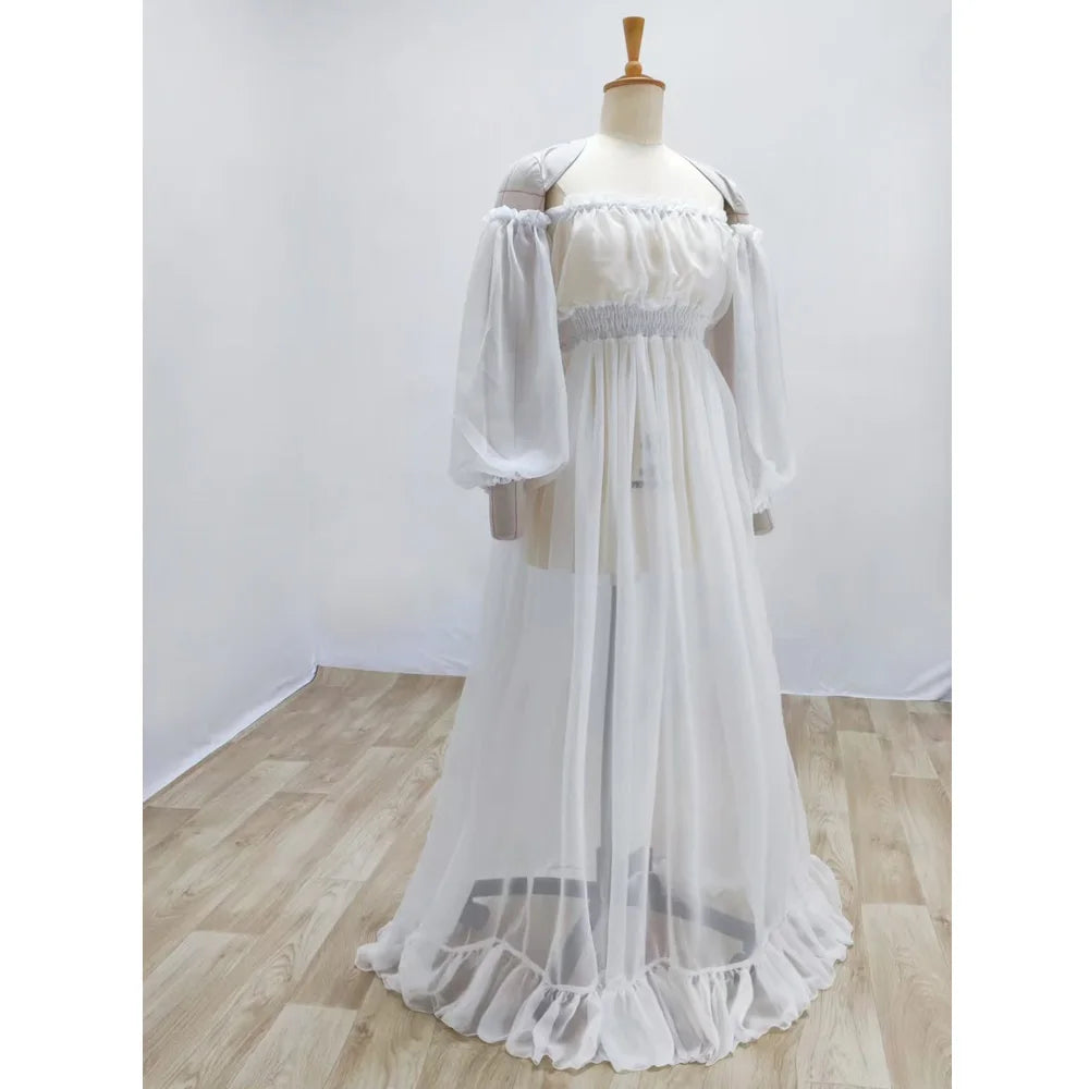  Elegant Bridal Chiffon Maternity Dresses Sexy Transparent Long Sleeves Dress Photo Shoot Photography Dress For Women