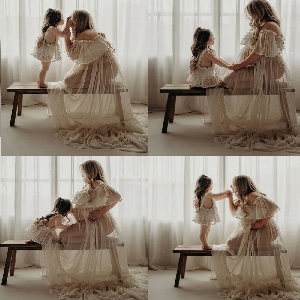 Maternity Dresses Photoshoot Studio Clothing Sexy Chiffon Off Shoulder Ruffle Edge Dress Pregnant Women Photography Gowns