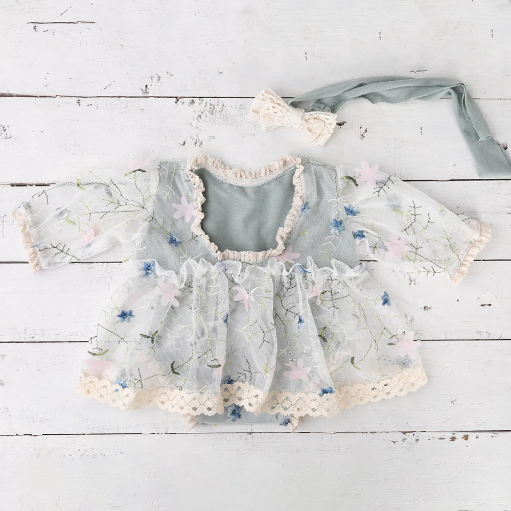 Newborn Girl Floral Lace Tutu Romper Baby Dress Princess Long Sleeve