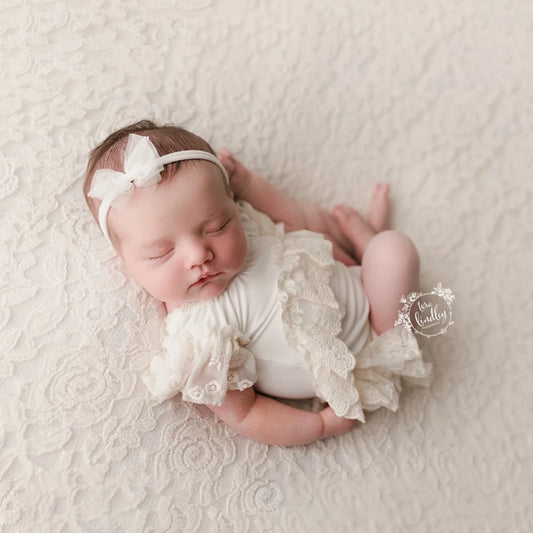 Newborn Baby Girl White Lace Ruffle Romper Bodysuit Costume