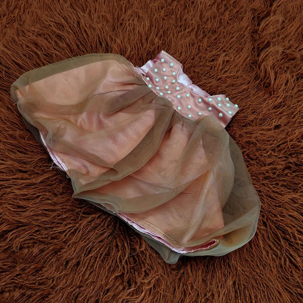 Baby Girl Dress Bonnet Set Handcrafted Pearl Pink Tutu Romper Studio