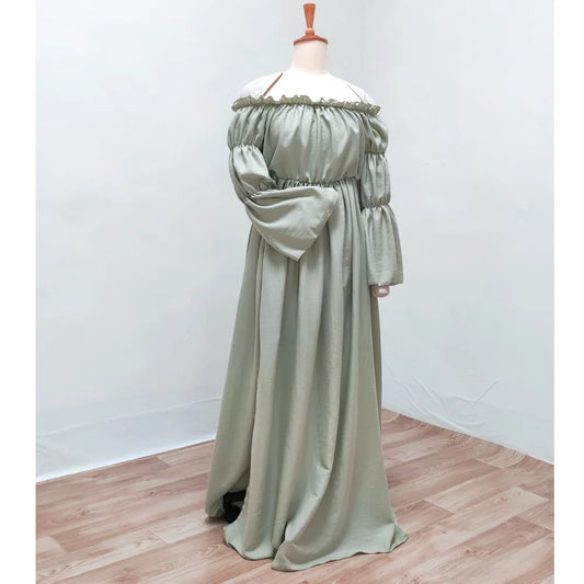 Maternity Dresses For Baby Showers Soft Skin Friendly Cotton Like Texture Dress Off Shoulder Long Bubble Sleeve Dress