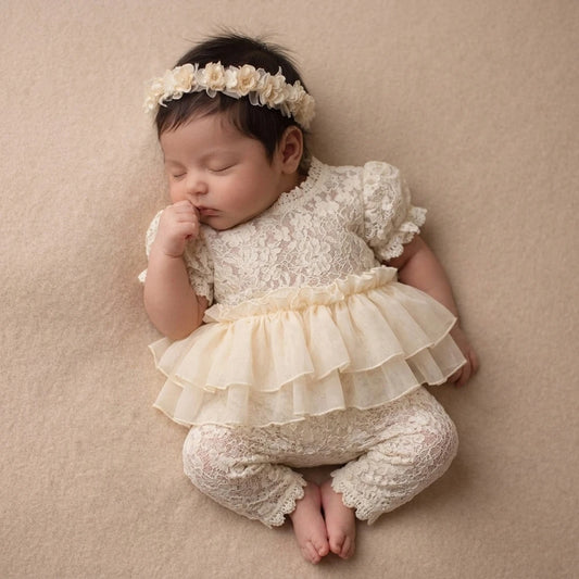 Baby Girl Lace Romper Tiered Ruffle Jumpsuit Studio Bebe Gown