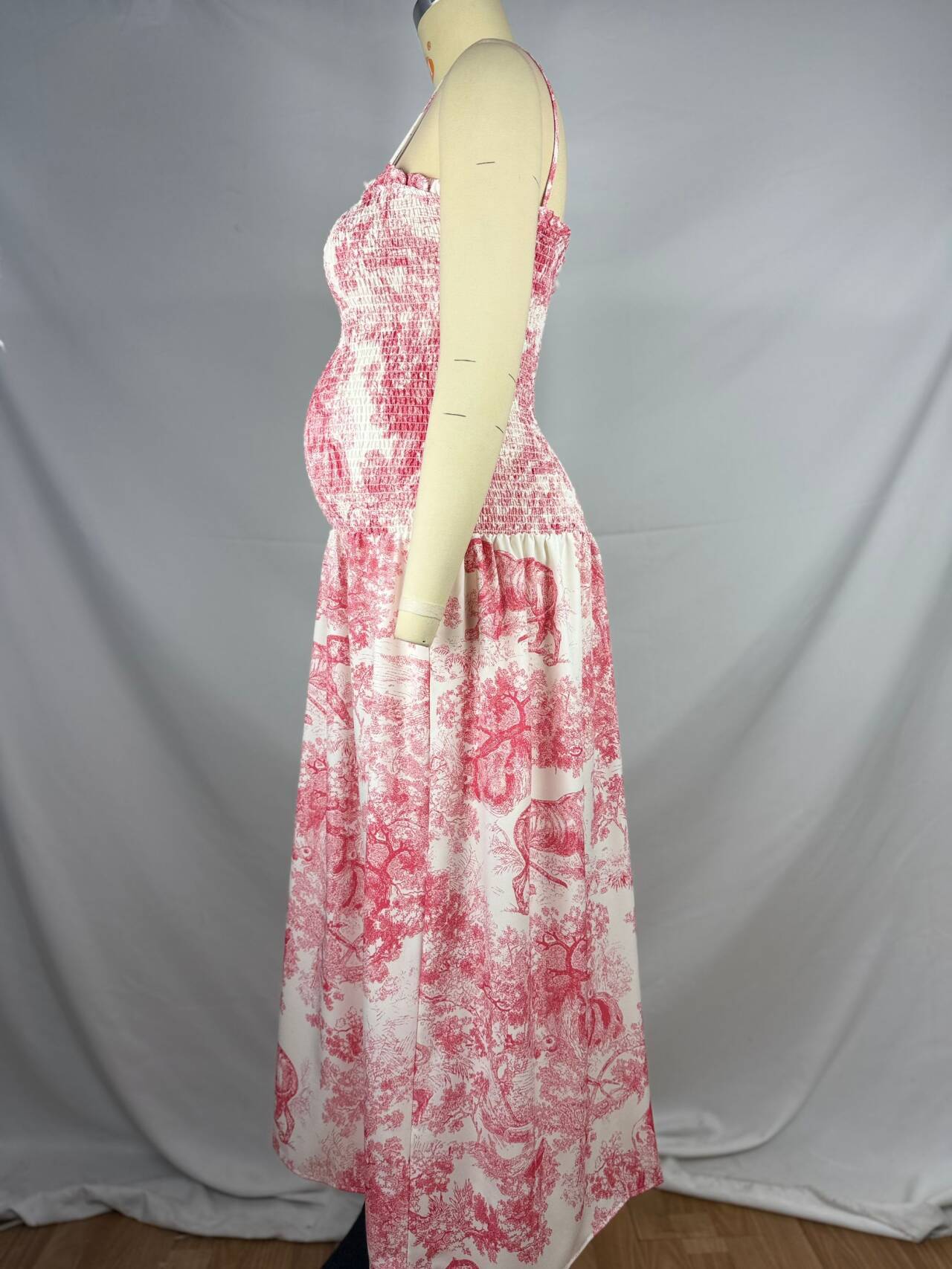 fotobeyou Pink Printed High Waist Tube Top Smocked Floral Maternity Maxi Dress