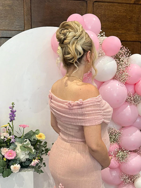 fotobeyou Grenadine Off Shoulder 3D Flowers Bodycon Elegant Photoshoot Babyshower Maternity Maxi Dress