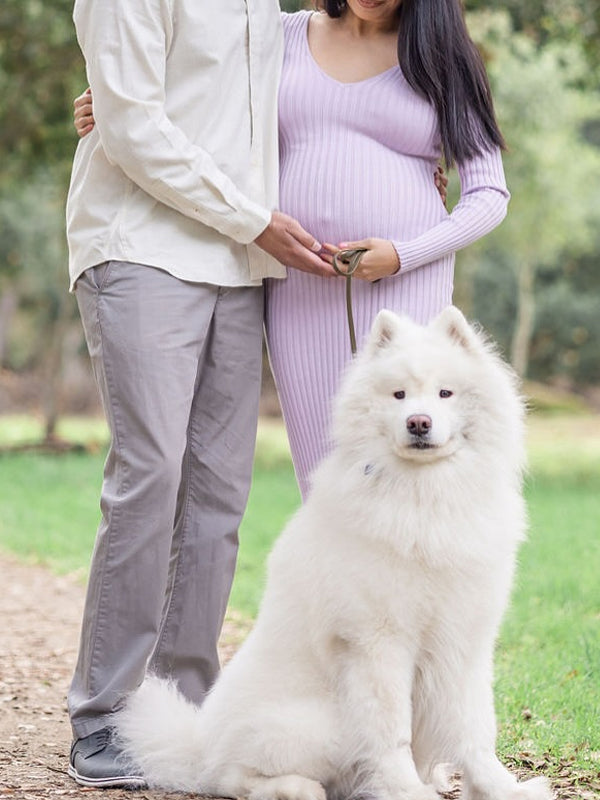 Fotobeyou Light Purple V Neck Crochet Trench Maternity Photoshoot Sweater Maxi Dress
