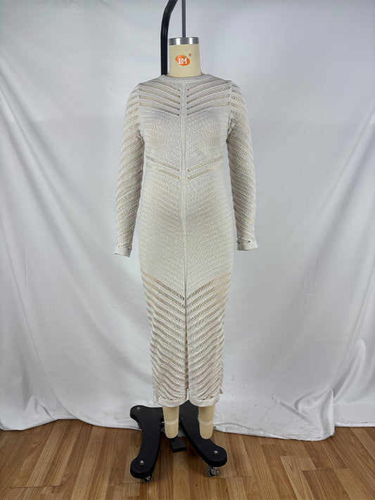 fotobeyou Grey White Striped Cut Out Sheer Bodycon Elegant Photoshoot Baby Shower Maternity Maxi Dress