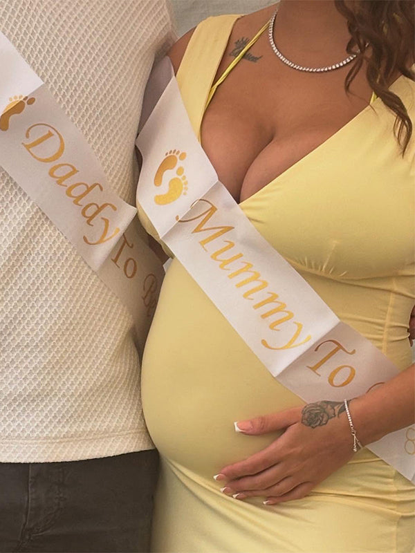fotobeyou Yellow Ruffle Side Slit Flowy V-neck Bodycon Cute Baby Shower Maternity Maxi Dress
