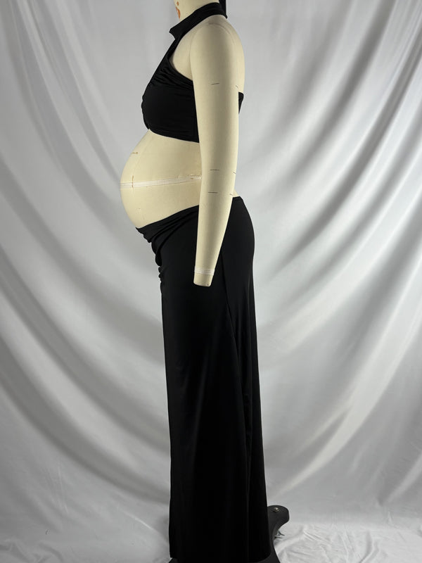 fotobeyou Side Slit Halter Neck Two Piece Maternity Photoshoot Maxi Dress