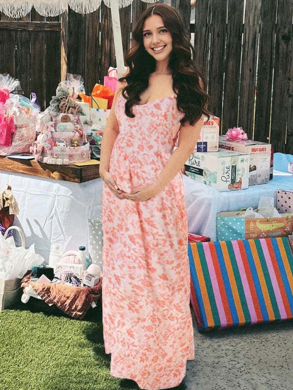 fotobeyou Printed Cami Big Swing Backless Elegant Maternity Maxi Dress