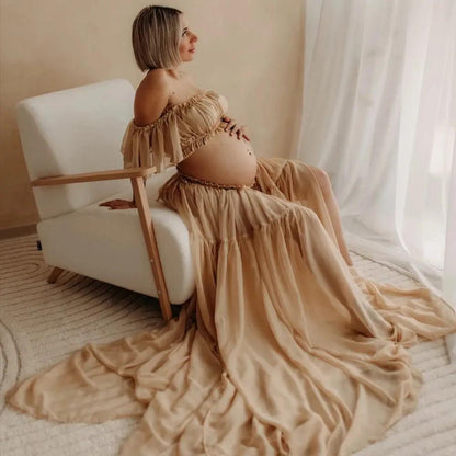Elegant Off-Shoulder Chiffon Maternity Gown