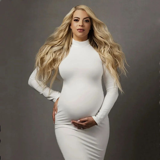 Maternity Elegant Elastic High Neck Slim Fit Dress