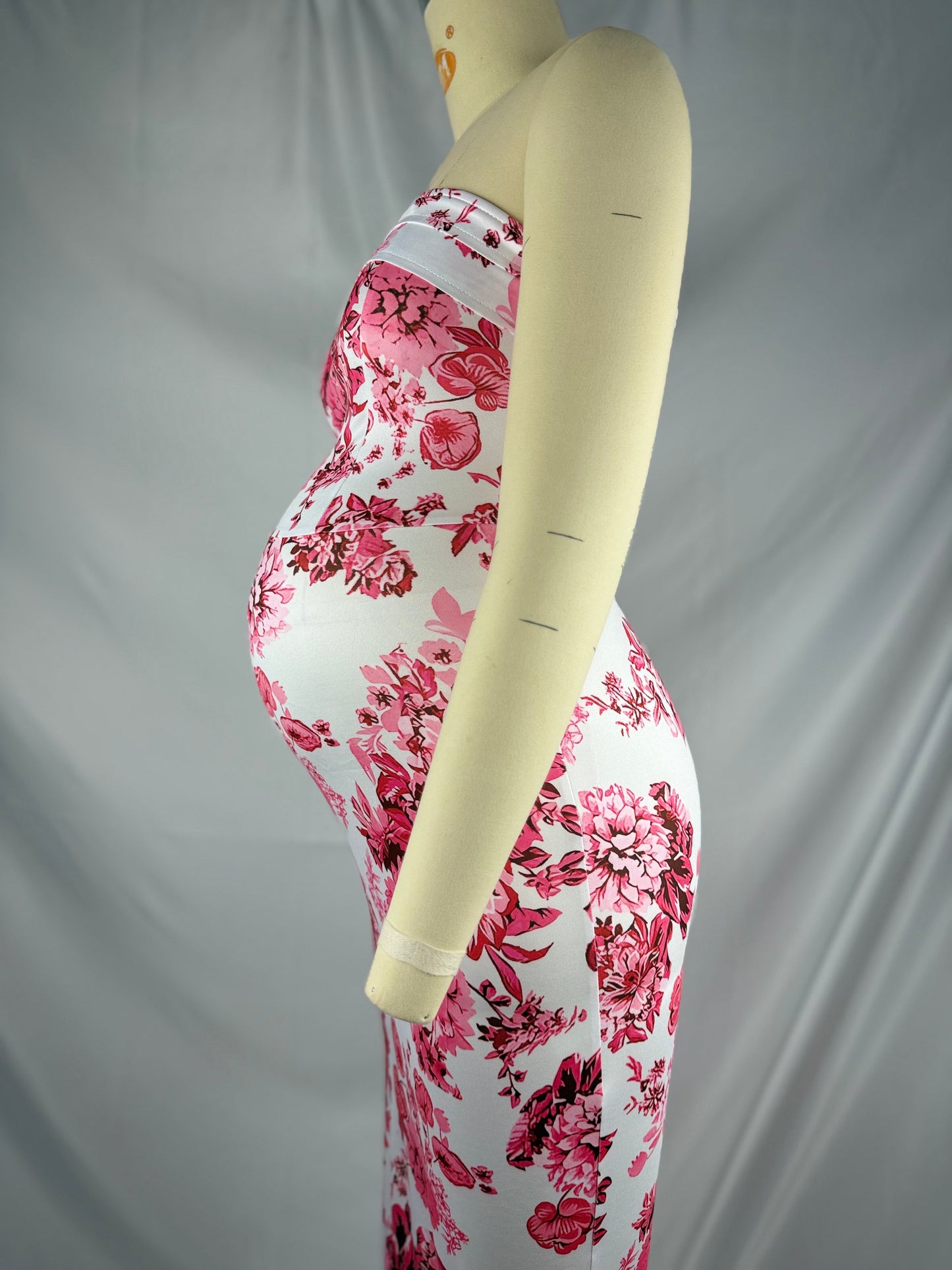 fotobeyou Red Strap Stamp Open Back Side Slit Banquet Baby Shower Maternity Photoshoot Maxi Dress