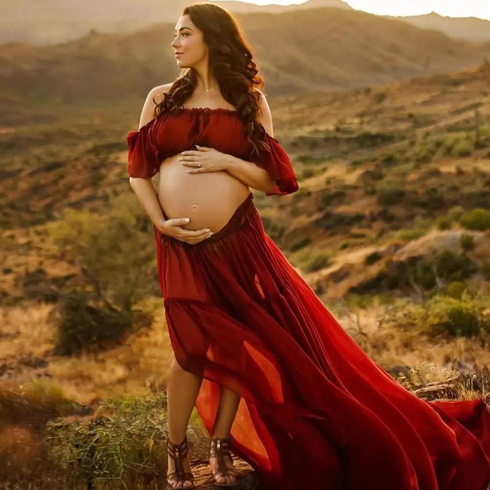 Elegant Off-Shoulder Chiffon Maternity Gown