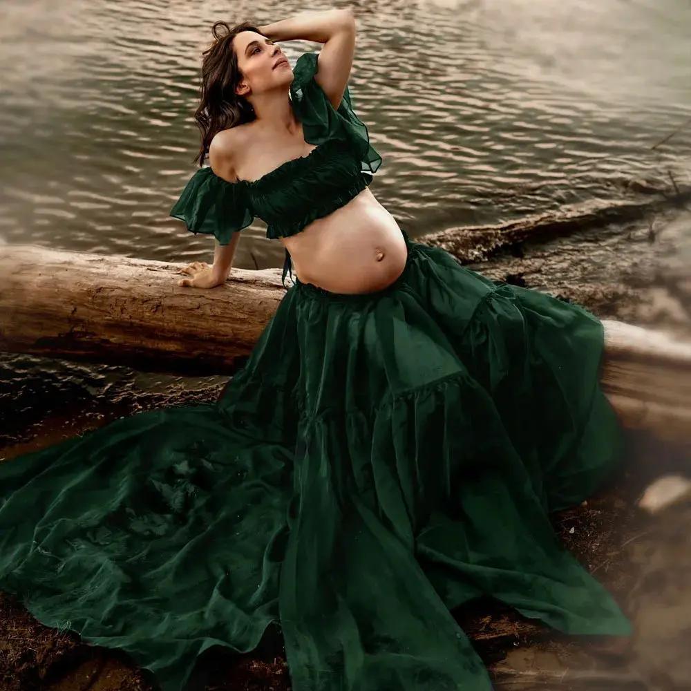 Elegant Off-Shoulder Chiffon Maternity Gown