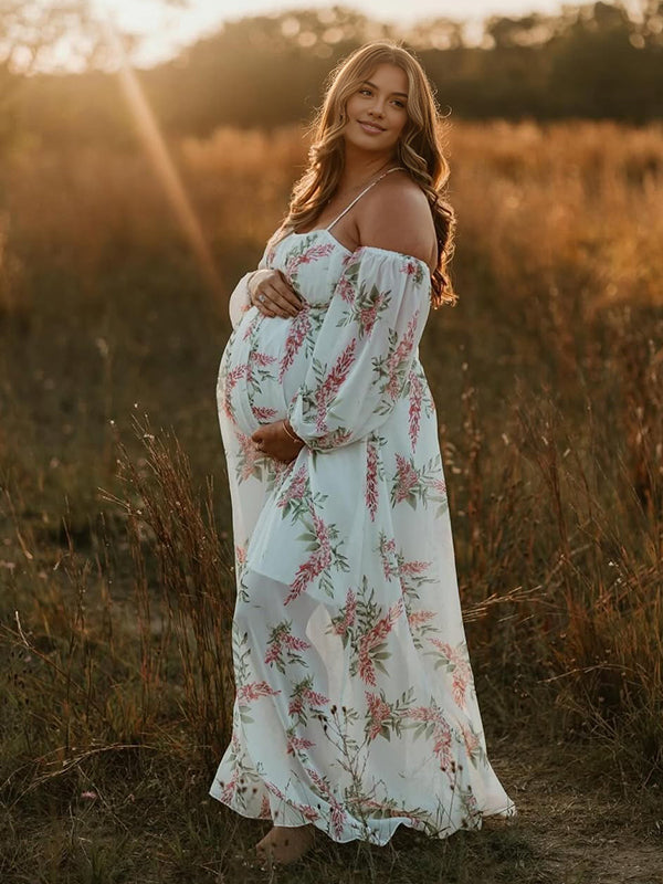 Floral Cut Out  Backless Maternity Photoshoot Plus Size Maxi Dress