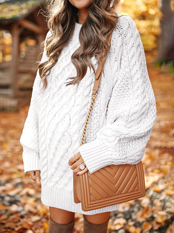 fotobeyou White Oversized Cable Knitting Streetwear Mini Maternity Pullover Sweater
