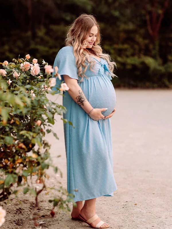 fotobeyou Bow Flowy Plus Size Photoshoot Maternity Maxi Dress