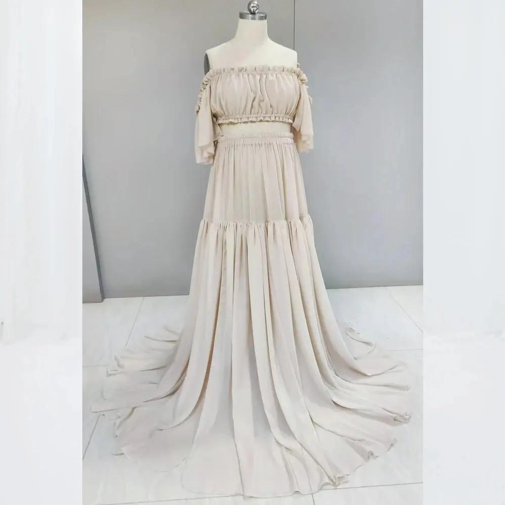 Elegant Off-Shoulder Chiffon Maternity Gown