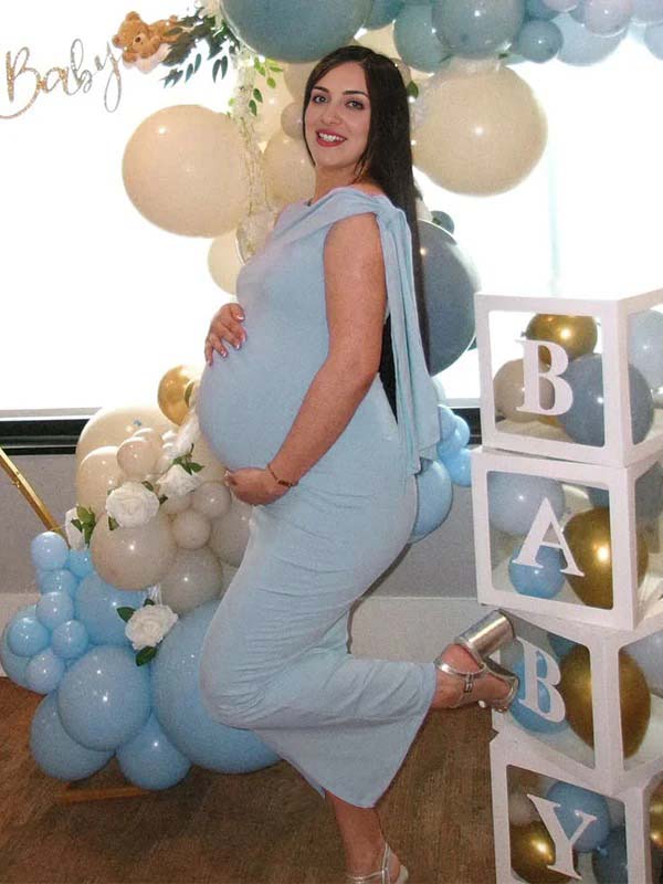 Blue Bowknot One Shoulder Elegant Maternity Baby Shower Maxi Dress